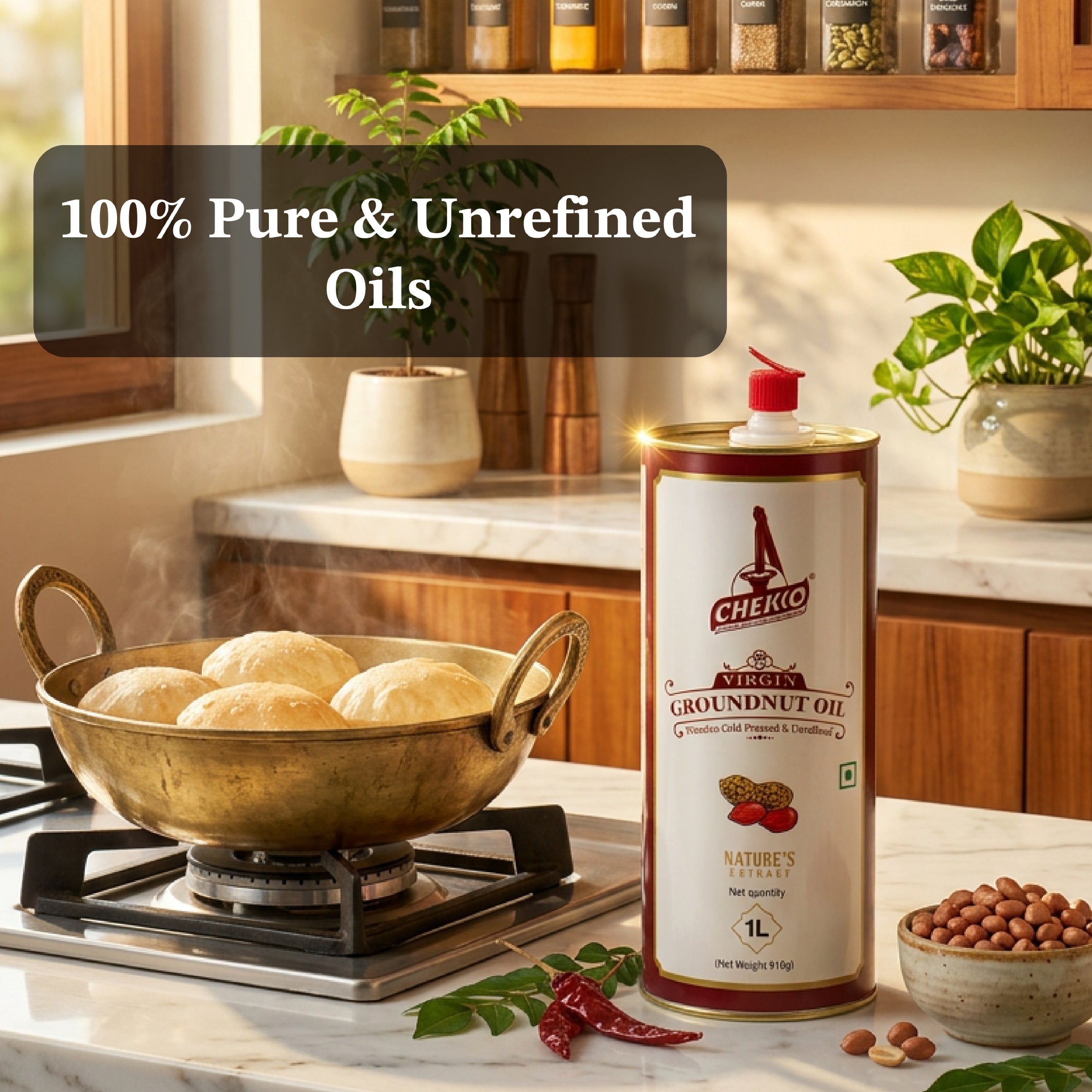 Chekko Cold Pressed Groundnut Oil | Wood Pressed Peanut Oil | Kachi Ghani & Chekku Oil