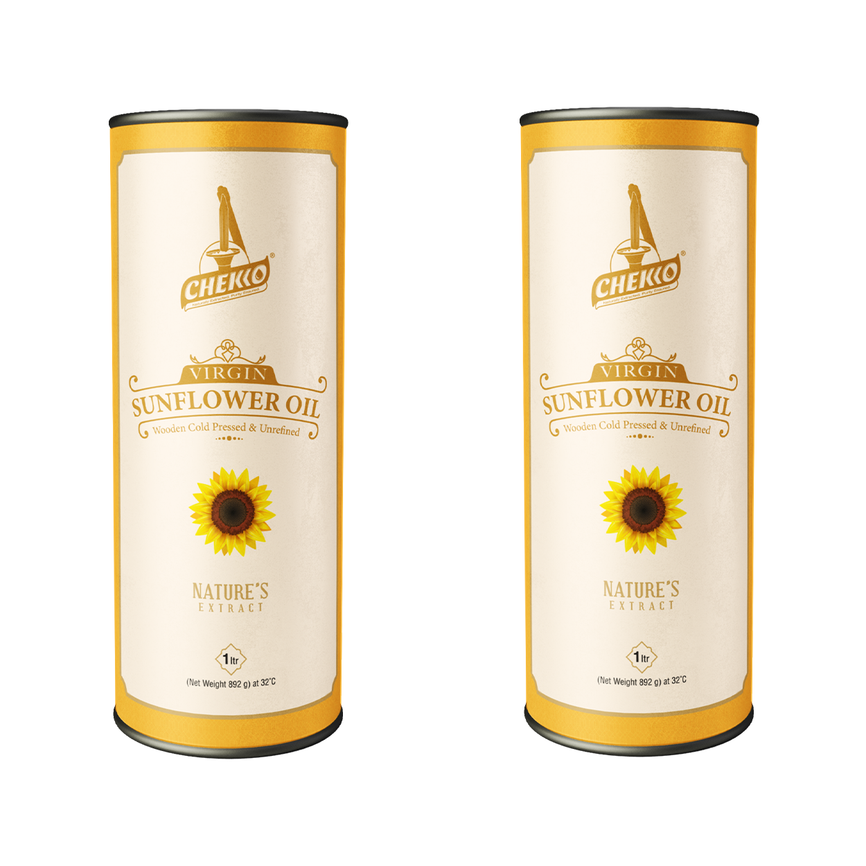 Chekko Cold Pressed Sunflower Oil 1L – Wood Pressed, Sunflower Background