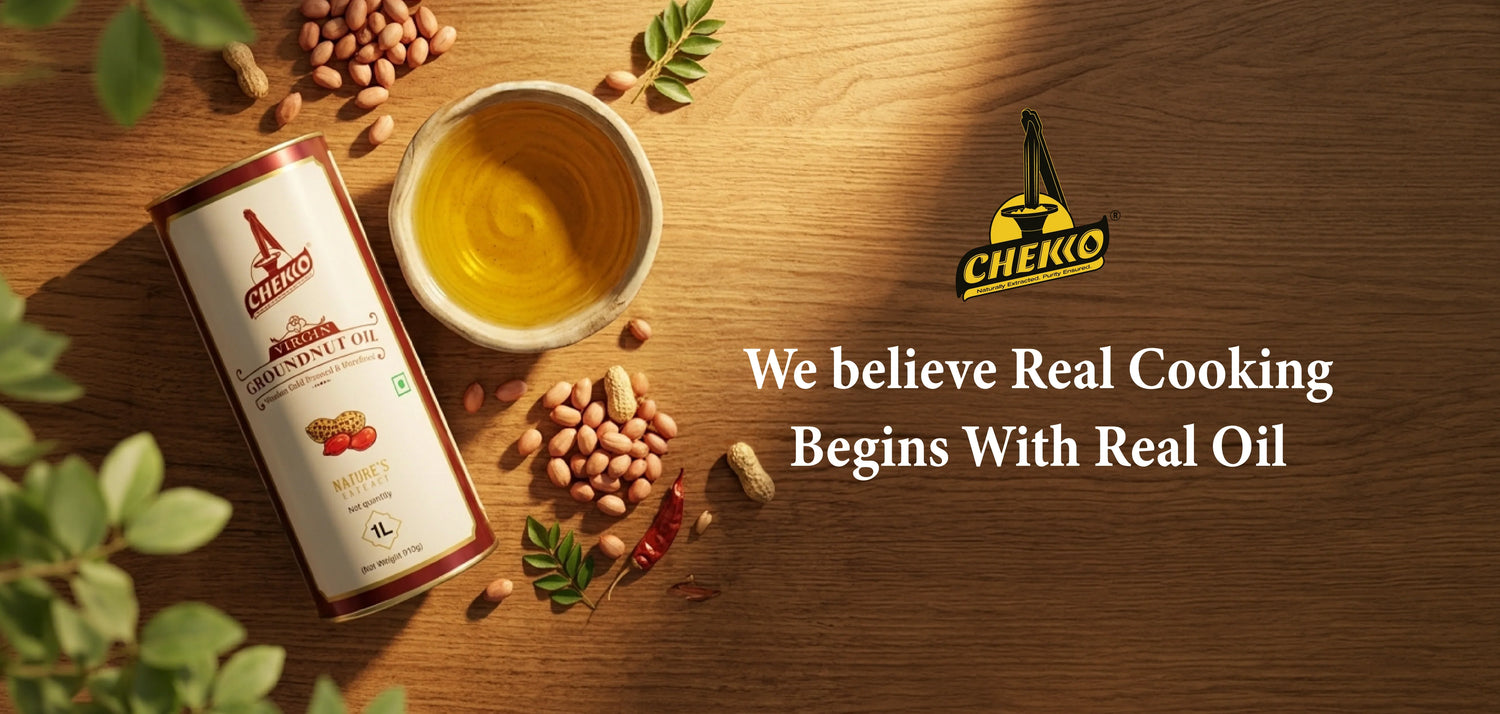 Chekko's Best Groundnut oil tin with groundnut seeds
