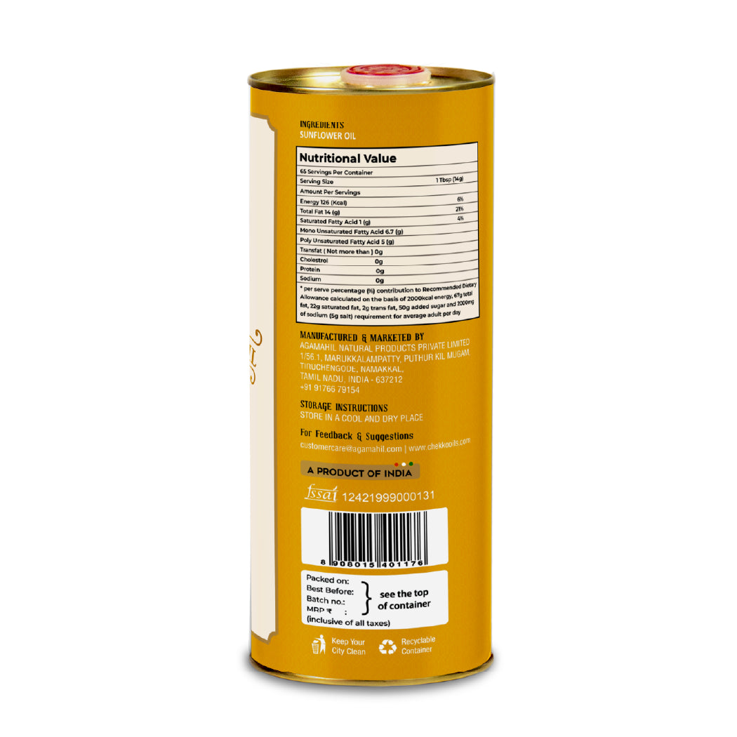 Chekko Cold Pressed Sunflower Oil - Pure, Natural &amp; Wood Pressed Sunflower Seed Oil