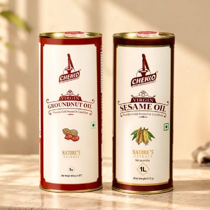 Chekko Wooden Cold Pressed Groundnut and Sesame 1 Litre Combo - Chekko Oils Store