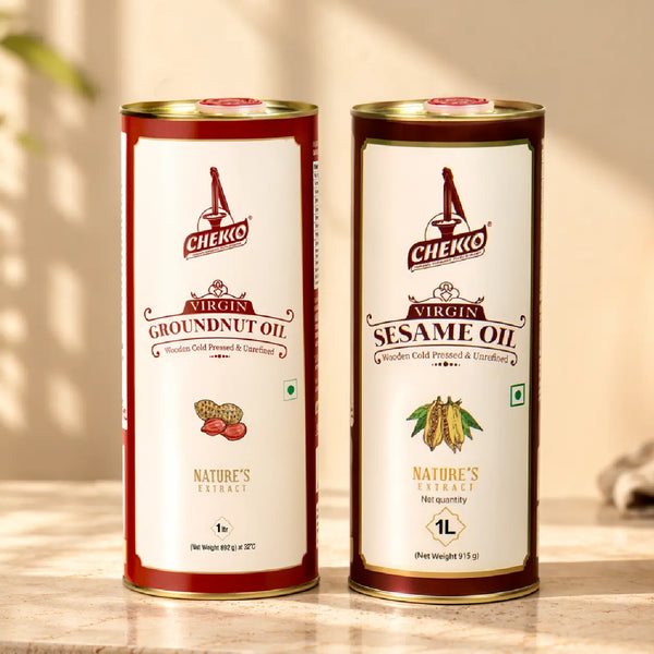 Chekko Wooden Cold Pressed Groundnut and Sesame 1 Litre Combo - Chekko Oils Store
