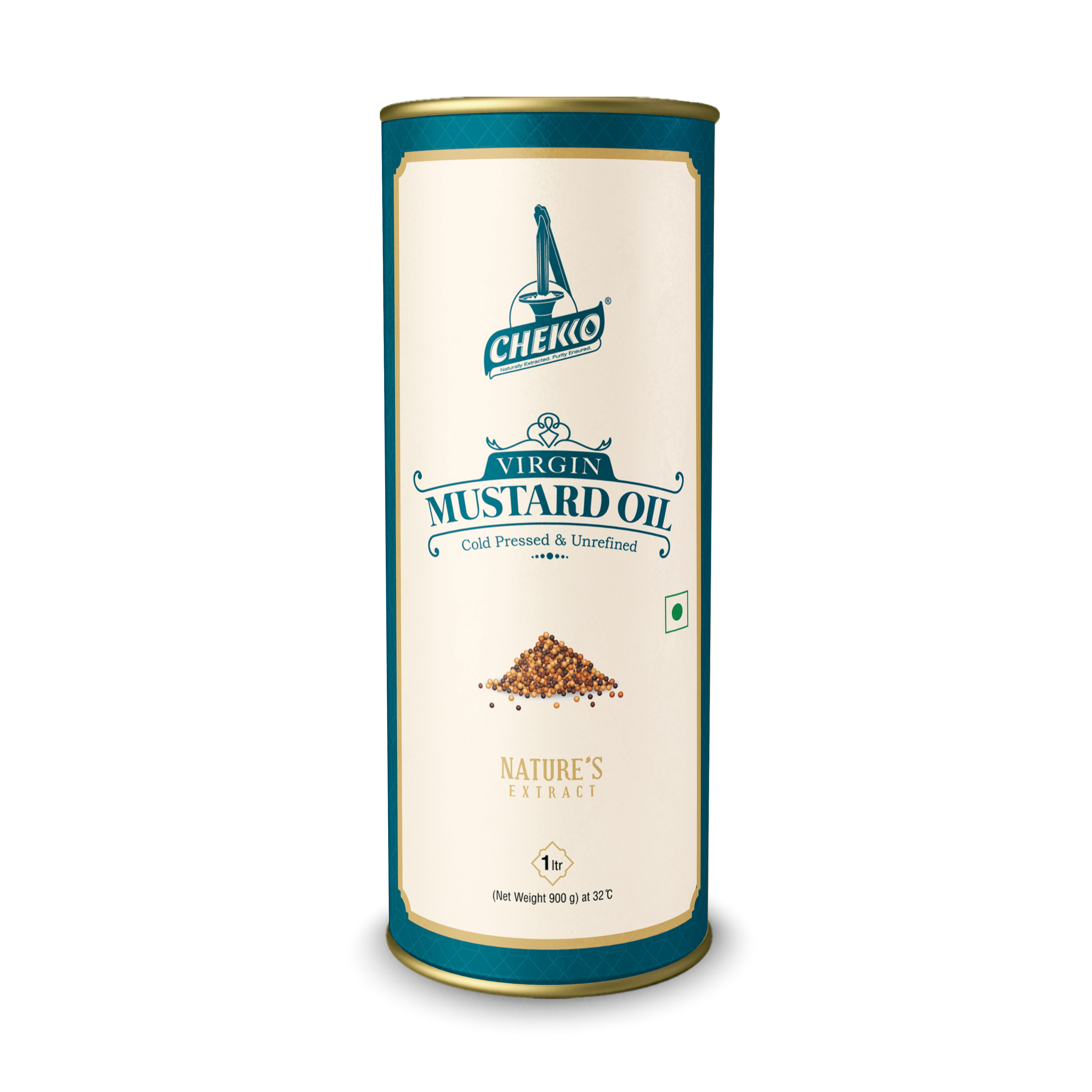 Chekko Cold Pressed Mustard Oil 1L – Kachi Ghani Wood Pressed, Front Pack Shot