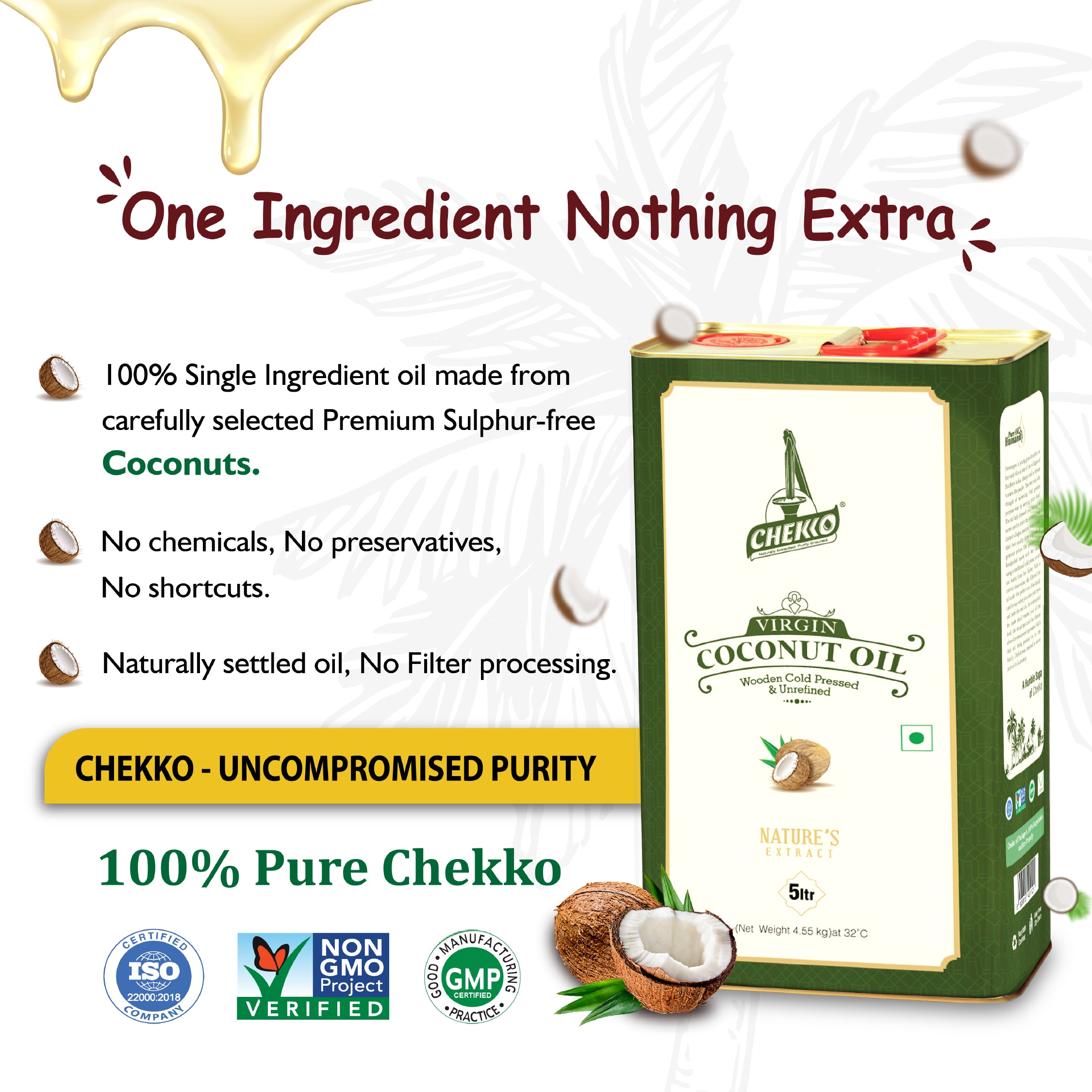 Chekko Cold Pressed Coconut Oil – Virgin, Pure &amp;  Wood Pressed Coconut Oil